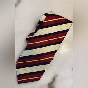 Ermenegildo Zegna Silk Cotton Necktie  Burgundy Navy Gold Regimental Stripe